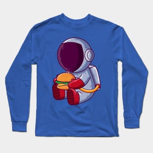 Cute Astronaut Eating Burger Cartoon Long Sleeve T-Shirt